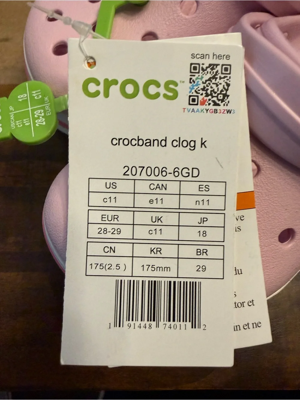 Crocs Crocband Clog Unisex Kids J4 Pink Rubber Round Toe Low Top